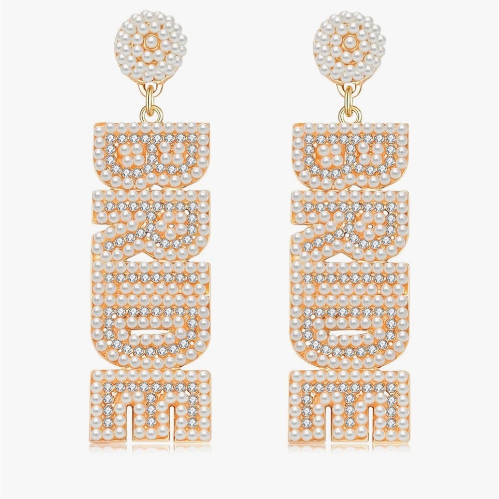 Rhinestone Bride Earrings for Women Handmade Beaded BRIDE Letter Wedding Brida